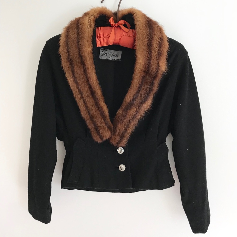Jill Stuart Cropped Wool Jacket with Fur Collar XS